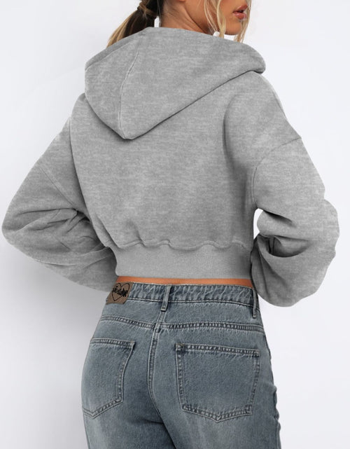 Load image into Gallery viewer, Zip Up Long Sleeve Hooded Cropped Jacket
