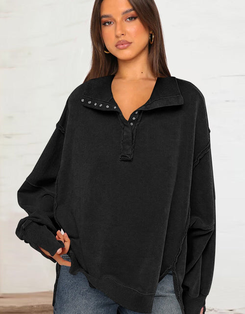 Load image into Gallery viewer, Exposed Seam Side Slit Long Sleeve Sweatshirt
