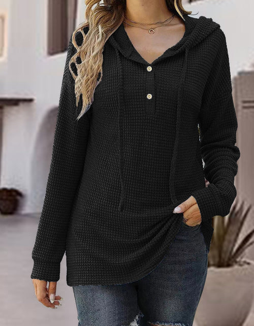 Load image into Gallery viewer, Half Button Up Drawstring Hoodie
