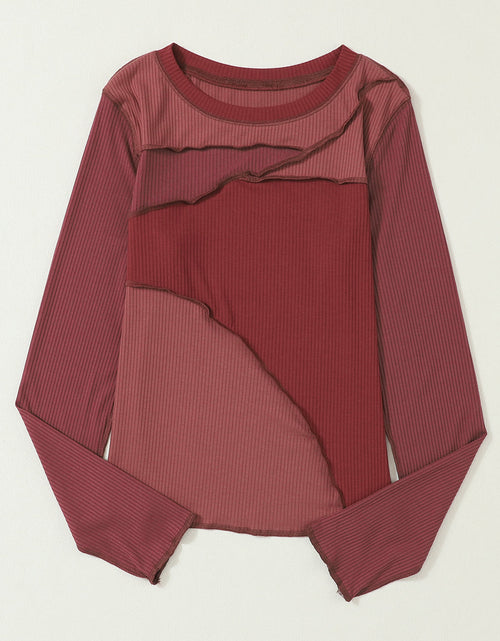 Load image into Gallery viewer, Exposed Seam Contrast Round Neck Long Sleeve T-Shirt
