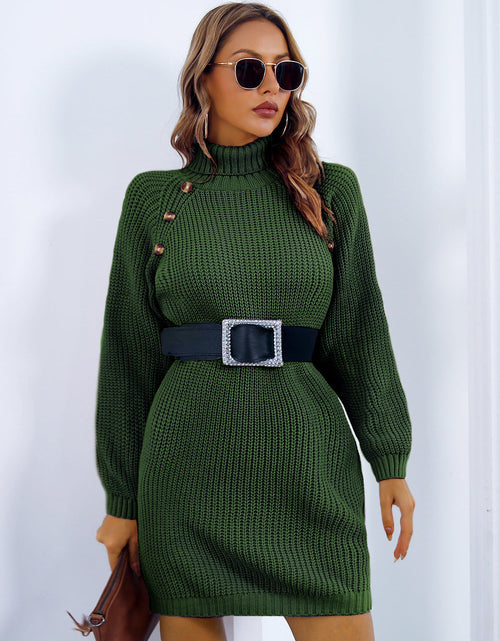 Load image into Gallery viewer, Buttoned Turtleneck Long Sleeve Sweater Dress
