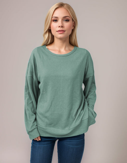 Load image into Gallery viewer, Side Slit Round Neck Long Sleeve T-Shirt
