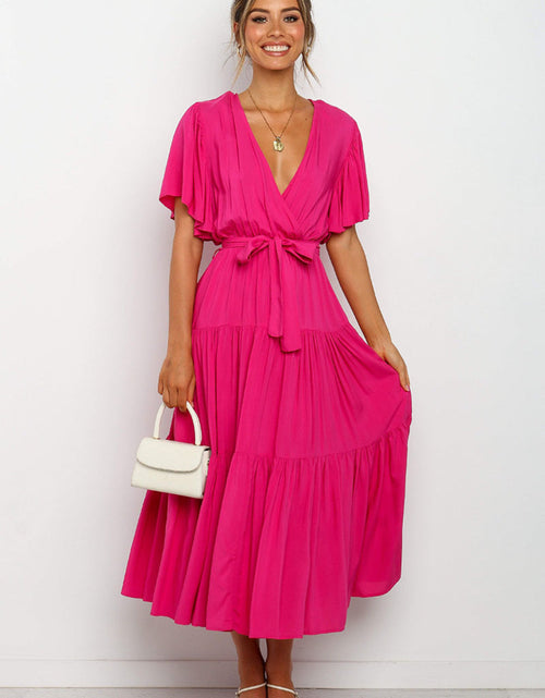 Load image into Gallery viewer, Tied Tiered Short Sleeve Midi Dress
