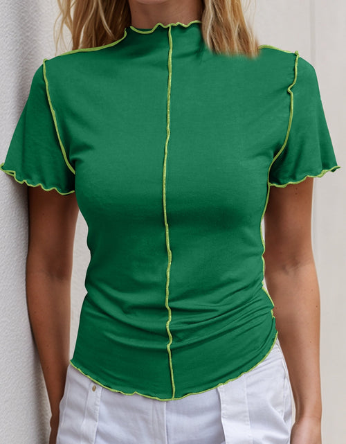 Load image into Gallery viewer, Basic Bae Contrast Trim Mock Neck Short Sleeve T-Shirt
