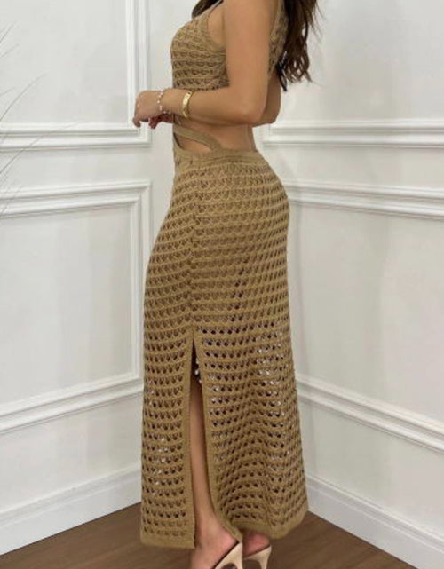 Load image into Gallery viewer, Cutout Slit Round Neck Sweater Dress
