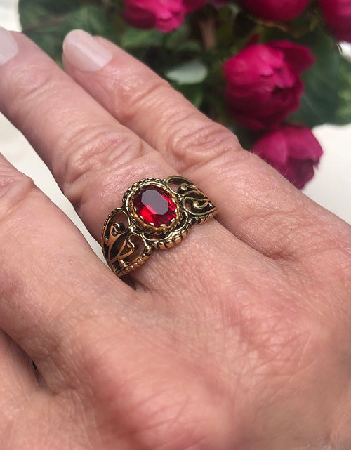 Load image into Gallery viewer, Vintage Jewelry Genuine Jade Ring Antiqued 18kt Yellow Gold Electroplated Made in the USA by PVD Vintage Jewelry
