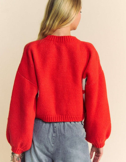 Load image into Gallery viewer, Davi &amp; Dani Flower Contrast Round Neck Long Sleeve Cardigan

