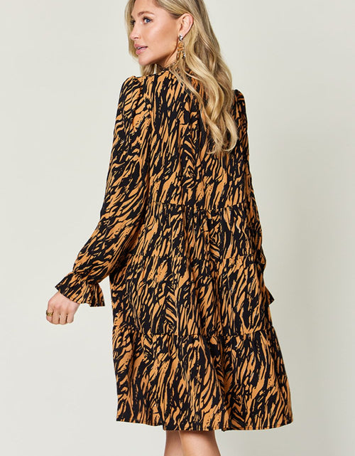 Load image into Gallery viewer, Double Take Full Size Printed Ruffle Hem Long Sleeve Dress
