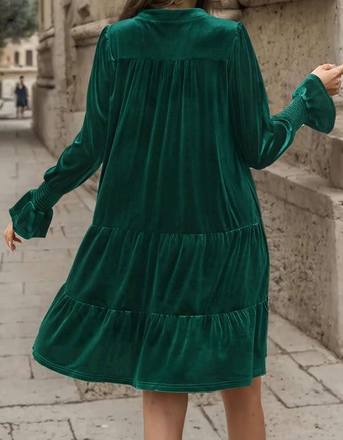 Load image into Gallery viewer, Perfee Notched Long Sleeve Tiered Dress
