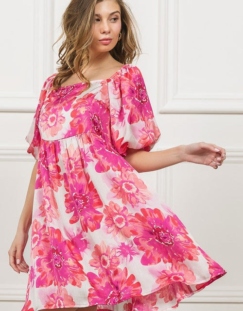 Load image into Gallery viewer, BiBi Floral Square Neck Puff Sleeve Mini Dress
