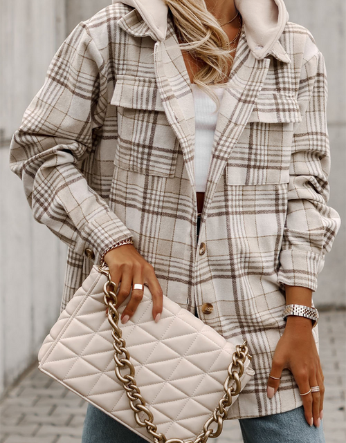 Load image into Gallery viewer, Plaid Removable Hood Button Up Shacket
