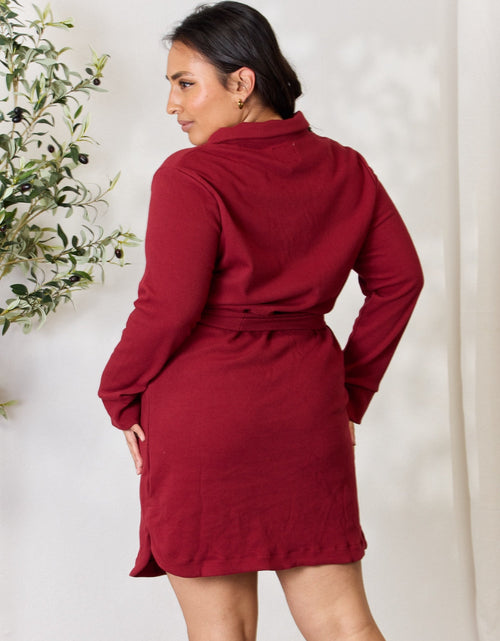 Load image into Gallery viewer, Culture Code Full Size Tie Front Half Zip Long Sleeve Shirt Dress
