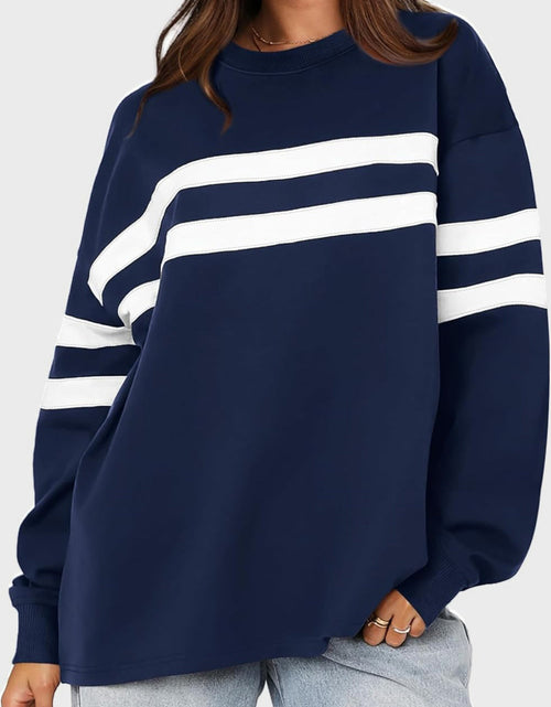 Load image into Gallery viewer, Lovelet Striped Round Neck Dropped Shoulder Sweatshirt
