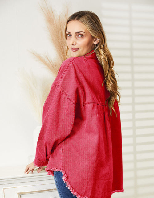 Load image into Gallery viewer, Distressed Raw Hem Denim Jacket
