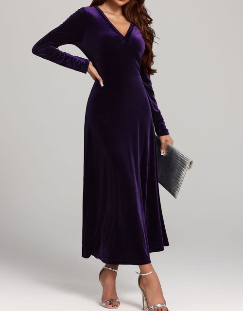 Load image into Gallery viewer, V-Neck Long Sleeve Velvet Dress
