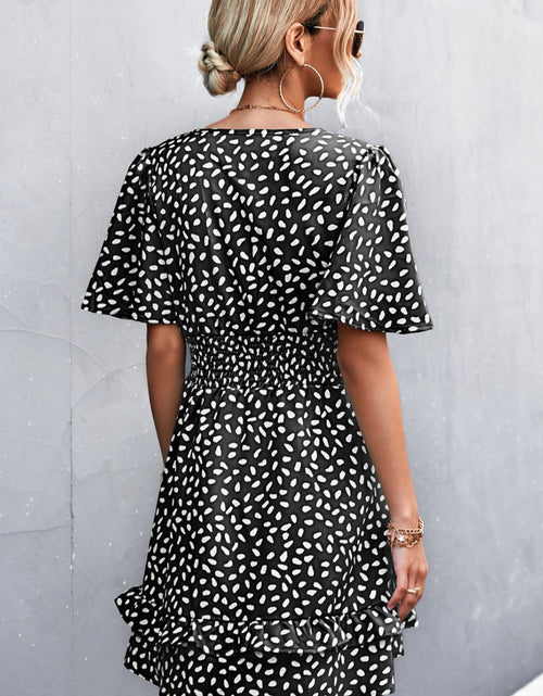 Load image into Gallery viewer, Printed Smocked Waist Layered Surplice Dress
