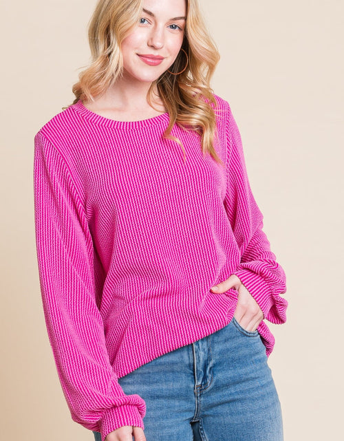Load image into Gallery viewer, BOMBOM Long Sleeve Curved Hem Ribbed T-Shirt
