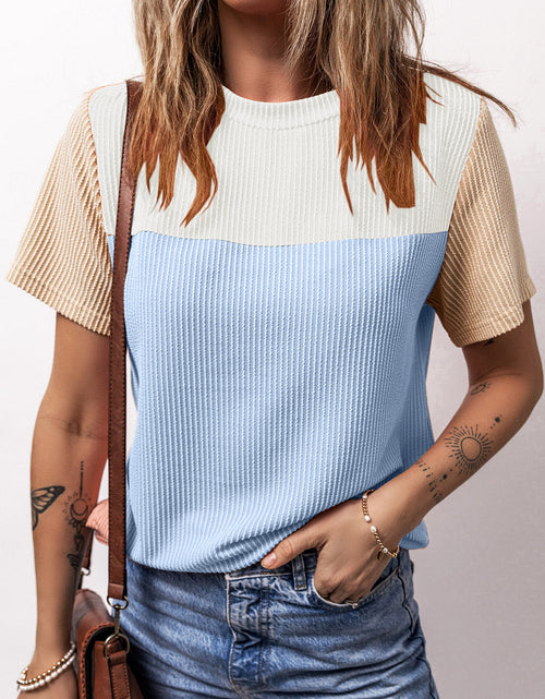 Load image into Gallery viewer, Color Block Round Neck Short Sleeve T-Shirt
