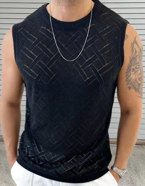 Load image into Gallery viewer, Men's Round Neck Sleeveless Eyelet Knit Top
