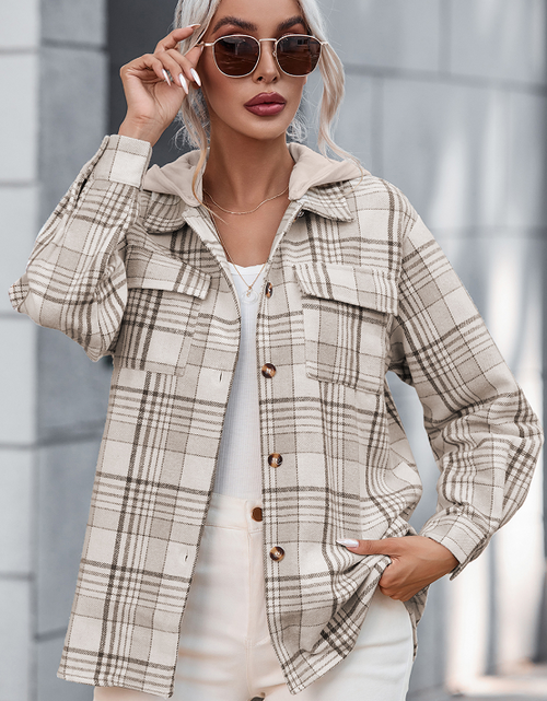 Load image into Gallery viewer, Plaid Removable Hood Button Up Shacket
