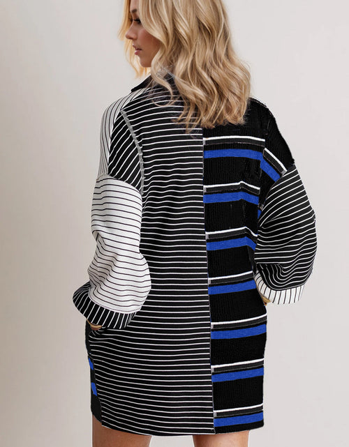 Load image into Gallery viewer, Oh Full Size Striped Half Button Long Sleeve Mini Dress
