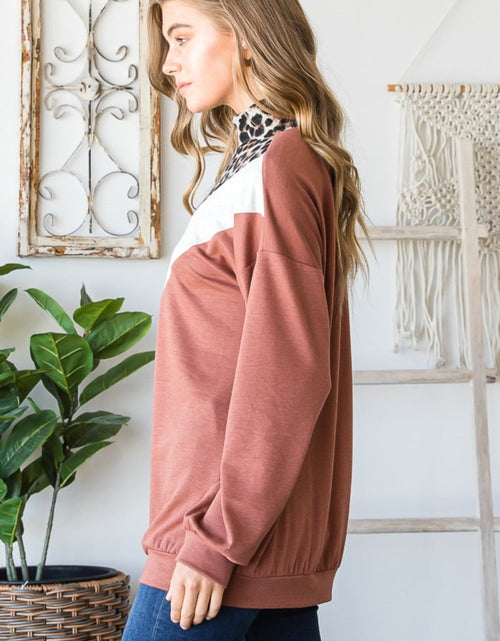 Load image into Gallery viewer, Heimish Full Size Leopard Quarter Zip Mock Neck Sweatshirt
