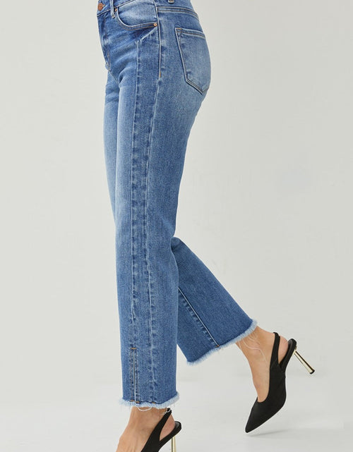 Load image into Gallery viewer, RISEN High Waist Raw Hem Slit Straight Jeans
