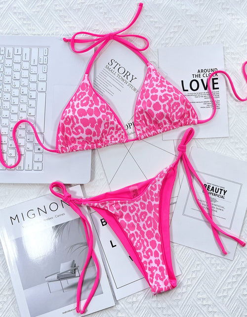 Load image into Gallery viewer, Leopard Print Halter Neck Tie Side Bikini Set
