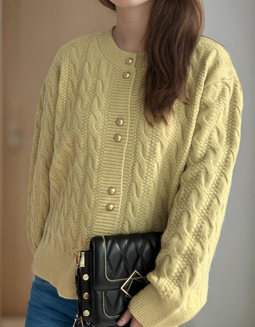 Load image into Gallery viewer, Cable-Knit Round Neck Long Sleeve Cardigan
