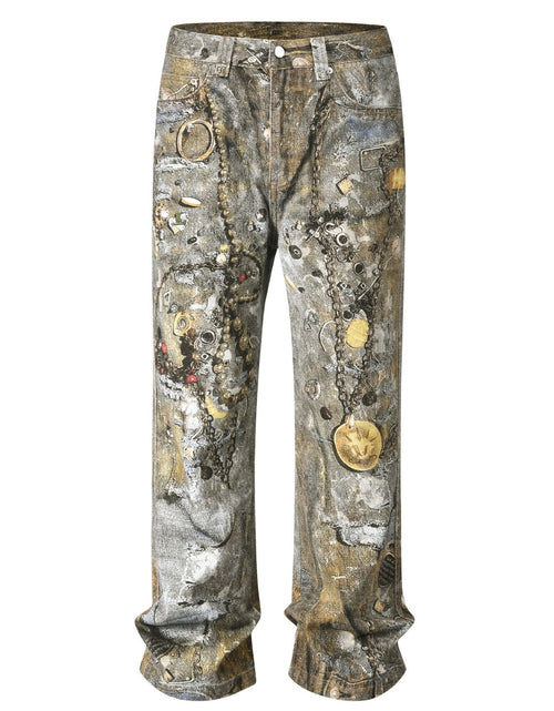 Load image into Gallery viewer, Men's Wide Straight Printed Jeans with Pockets
