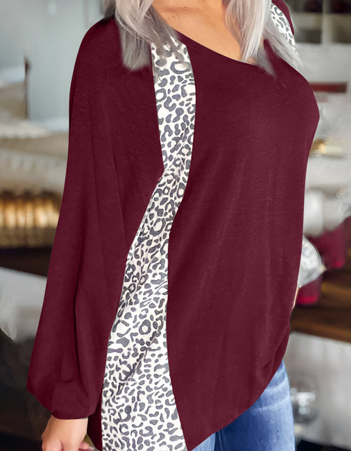Load image into Gallery viewer, Full Size Leopard V-Neck Long Sleeve T-Shirt
