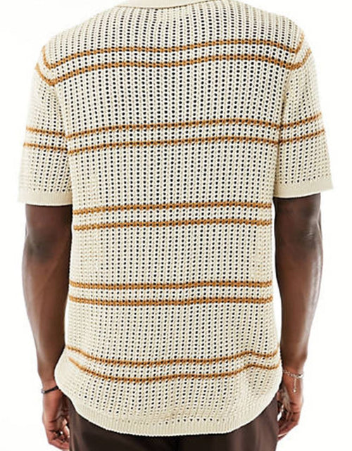 Load image into Gallery viewer, Men's Striped Collared Neck Hollow Out Shirt
