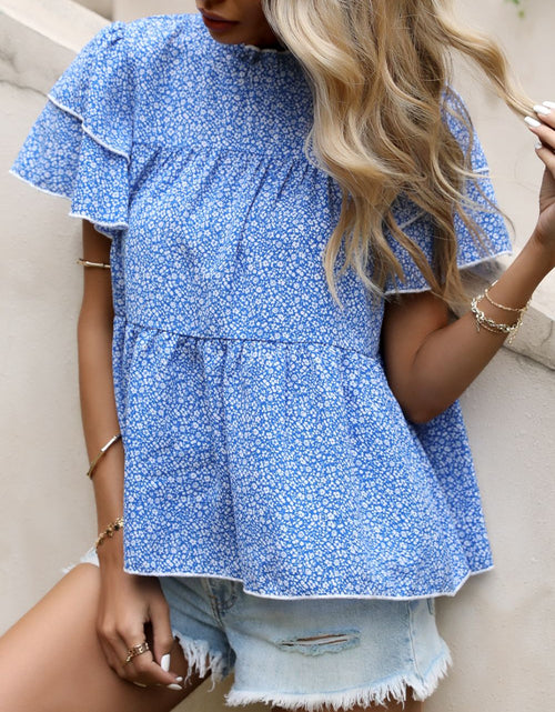 Load image into Gallery viewer, Perfee Ditsy Floral Layered Flutter Sleeve Blouse
