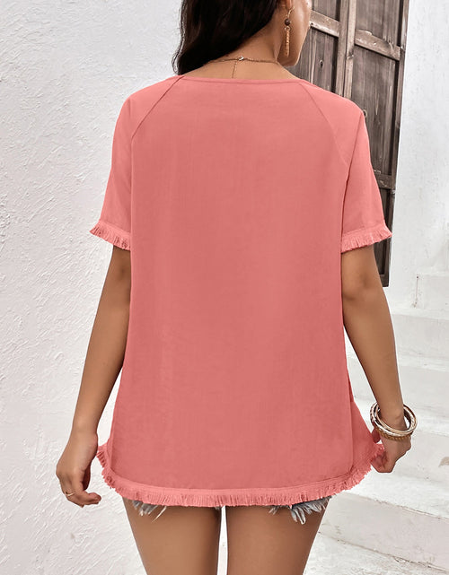 Load image into Gallery viewer, Ivy Lane Round Neck Raglan Sleeve Fringe Detail Top
