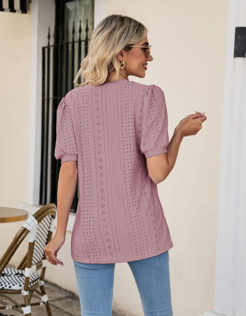Load image into Gallery viewer, Eyelet Puff Sleeve V-Neck Top
