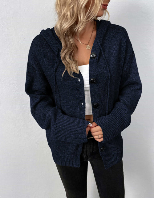 Load image into Gallery viewer, Button-Down Long Sleeve Hooded Sweater
