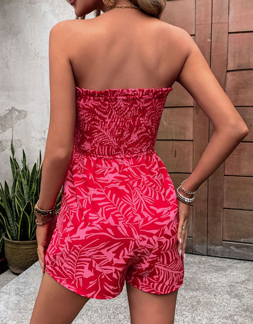 Load image into Gallery viewer, Perfee Smocked Printed Tube Romper with Pockets
