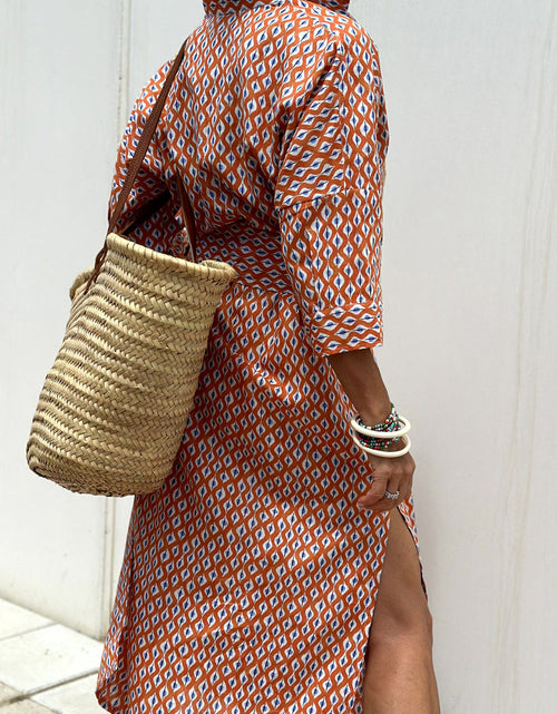 Load image into Gallery viewer, Tied Button Up Three-Quarter Sleeve Dress
