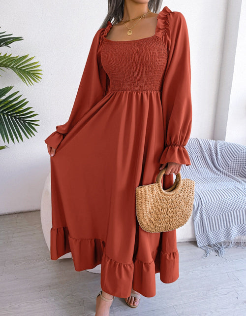 Load image into Gallery viewer, Smocked Square Neck Flounce Sleeve Dress by BlakWardrob
