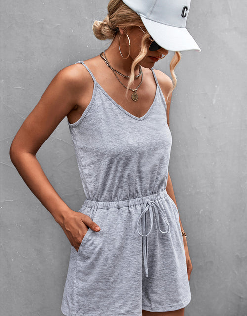 Load image into Gallery viewer, Spaghetti Strap V-Neck Pocket Romper
