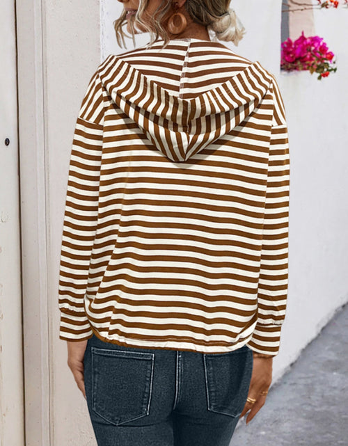 Load image into Gallery viewer, Drawstring Striped Long Sleeve Hoodie
