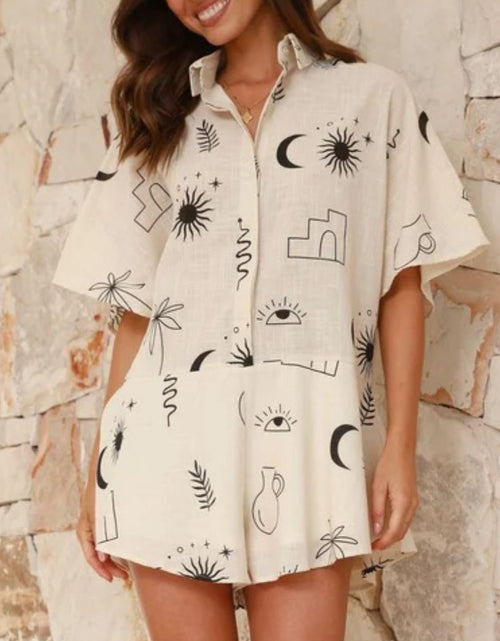 Load image into Gallery viewer, Printed Collared Neck Half Sleeve Romper

