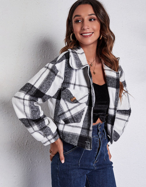 Load image into Gallery viewer, Plaid Button Front Jacket with Pockets

