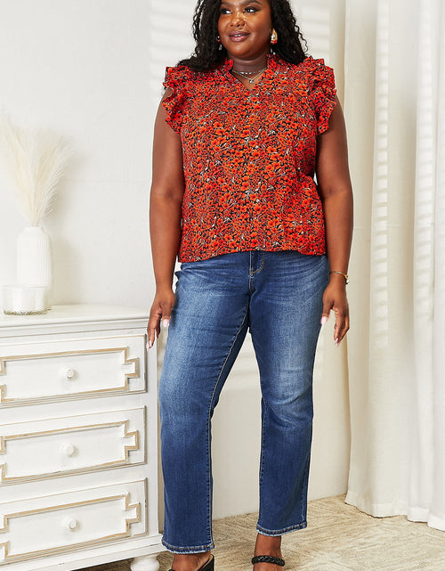 Load image into Gallery viewer, Double Take Floral Flutter Sleeve Notched Neck Blouse
