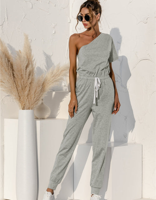 Load image into Gallery viewer, Single Shoulder Short Sleeve Jumpsuit
