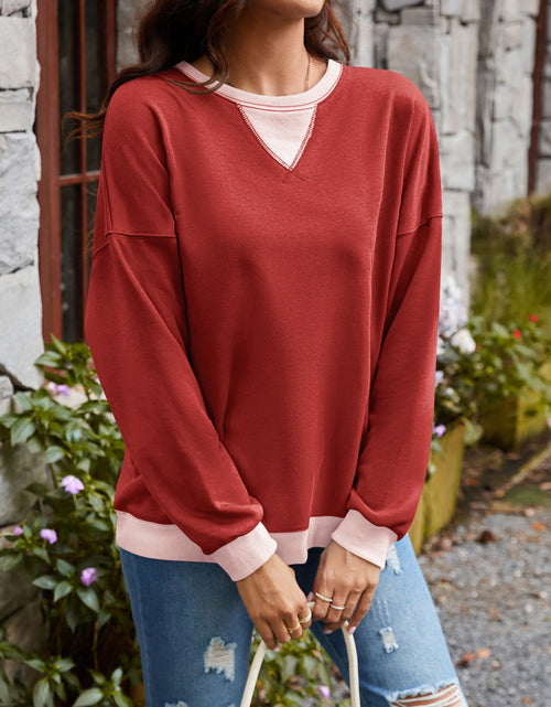 Load image into Gallery viewer, Lovelet Contrast Round Neck Long Sleeve Sweatshirt
