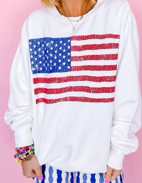 Load image into Gallery viewer, US Flag Round Neck Long Sleeve Sweatshirt
