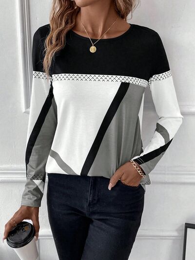 Load image into Gallery viewer, Contrast Round Neck Long Sleeve T-Shirt

