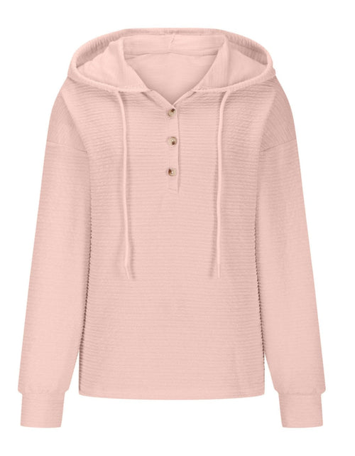 Load image into Gallery viewer, Drawstring Quarter Button Long Sleeve Hoodie
