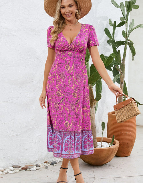 Load image into Gallery viewer, Printed Surplice Short Sleeve Dress

